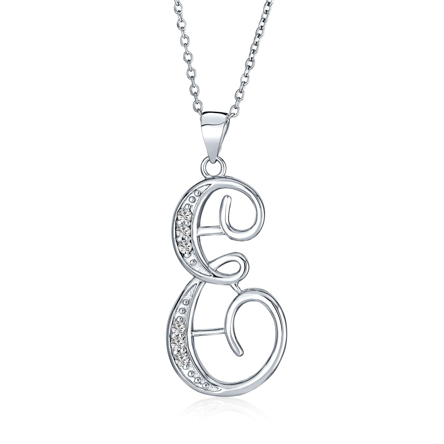 Shop Letter E Script Initial Pendant Necklace Pave Cz 925 Sterling Silver Overstock 17996275
