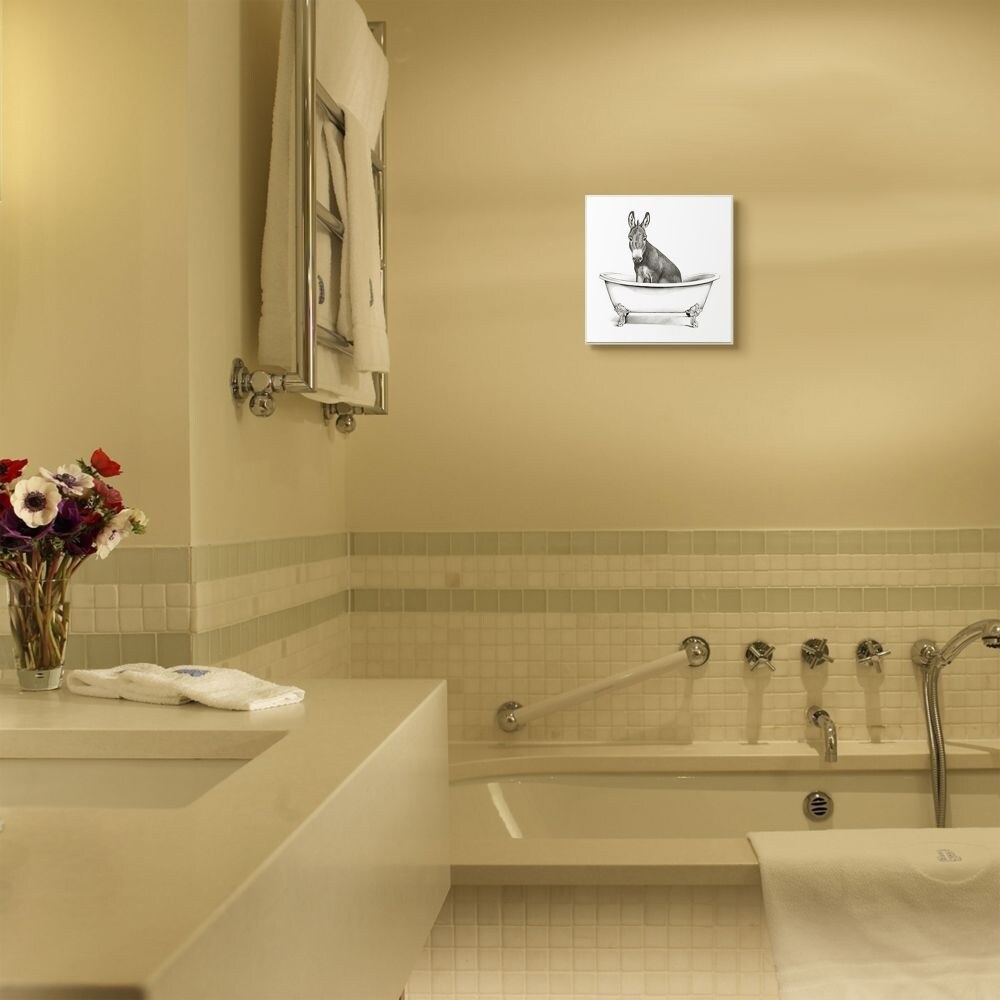 Shop Stupell Industries Donkey In Claw Tub Farm Animal Bathroom Sketch Wood Wall Art 12x12 White Overstock 31619152