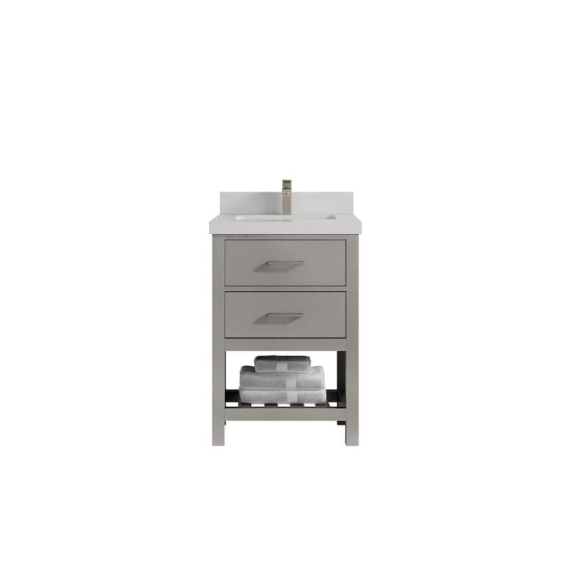Willow Collections 24 x 22 Parker Single Bowl Sink Bathroom Vanity in Elephant Skin Grey with Countertop - 2" Carrara Quartz