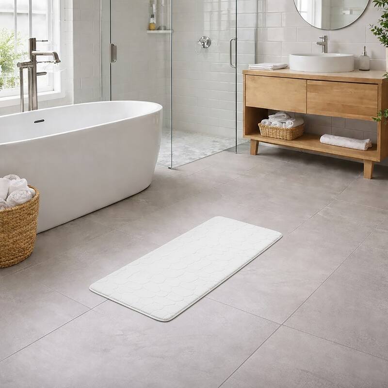 Memory Foam Runner Bath Mat Pebble Design 48x18 - White
