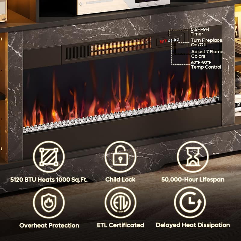 Bestier Fireplace 70" TV Stand With 36" Fireplace, LED Media Console With Storage