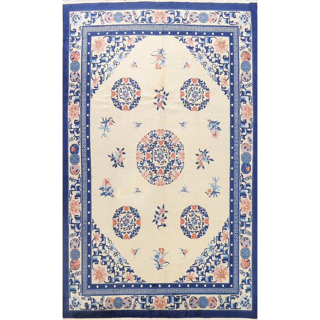 Vintage Vegetable Dye Art Deco Chinese Oriental Wool Area Rug Handmade - 9'0" x 12'0"
