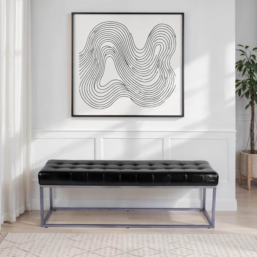 Knox 54 in. W Rectangular Leather and Iron Accent Bench