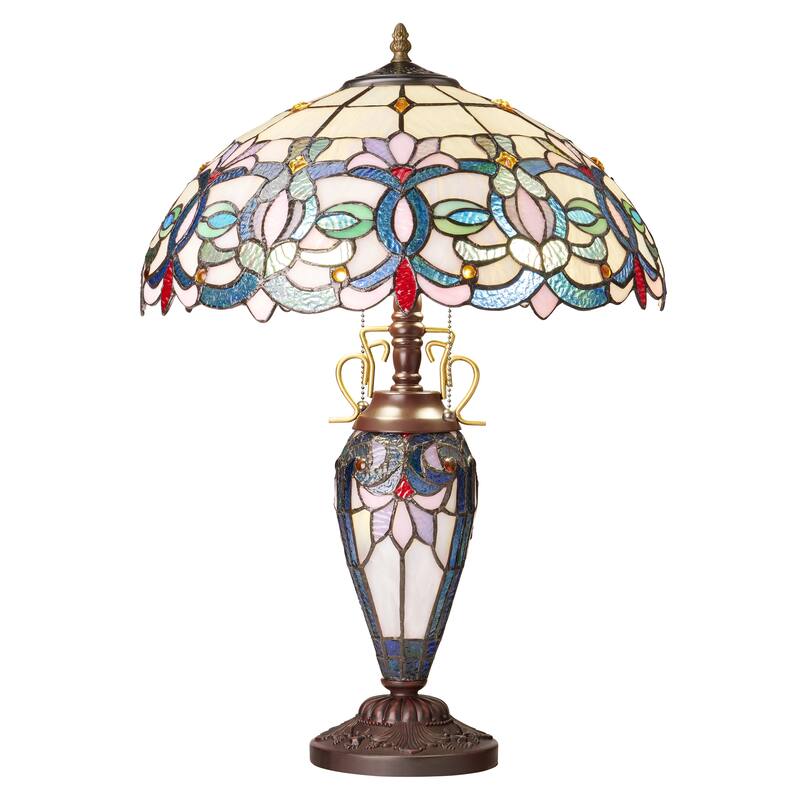 Winslow River of Goods Victorian Double Lit Stained Glass Dome Shade 24.5-Inch Table Lamp - 17.25" x 17.25" x 24.5" - Ivory/Pink/Blue/Purple/Red - 17.25"   x 17.25" x 24.5"