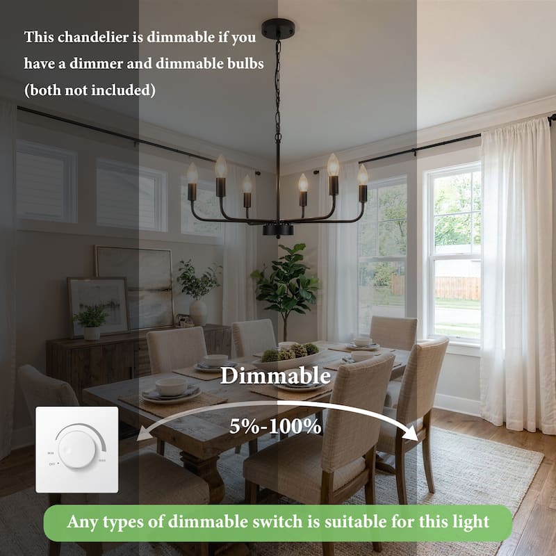 6-Light Rustic Industrial Modern Ceiling Pendant Light, Adjustable Hanging Lamp Fixtures for Dining Room Kitchen Bedroom