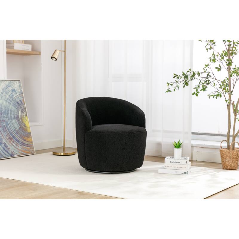 Wool Swivel Barrel Chair with 360° Rotation & Metal Base