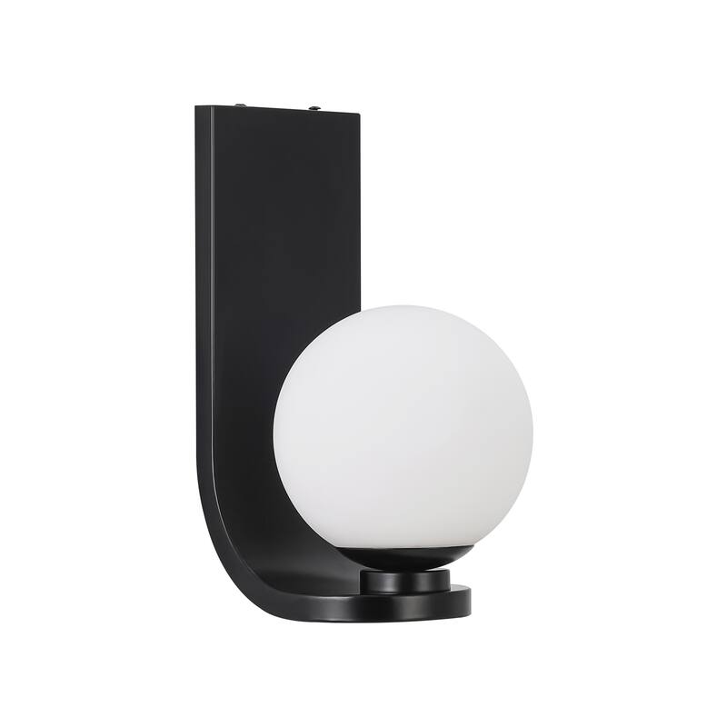 11.8" H 1-Light Modern Farmhouse Black J-Shaped Wall Mount Lighting with Opal Glass Globe Shade
