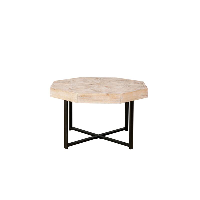 Vintage Center Table Octagonal Coffee Table Living Room End Table with Patchwork Solid Wood Tabletop and Crossed Metal Legs