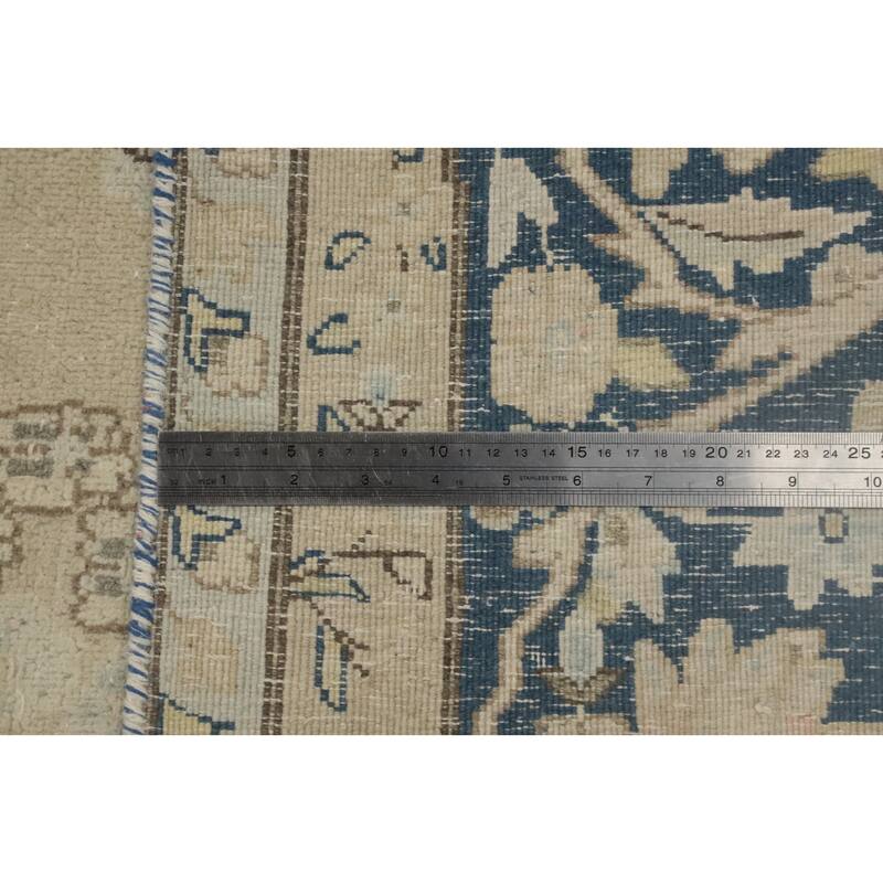 Hand Knotted Oriental 100% Wool Carpet Traditional Floral Beige & Ivories Kerman Area Rug - 13' 4'' X 9' 9''