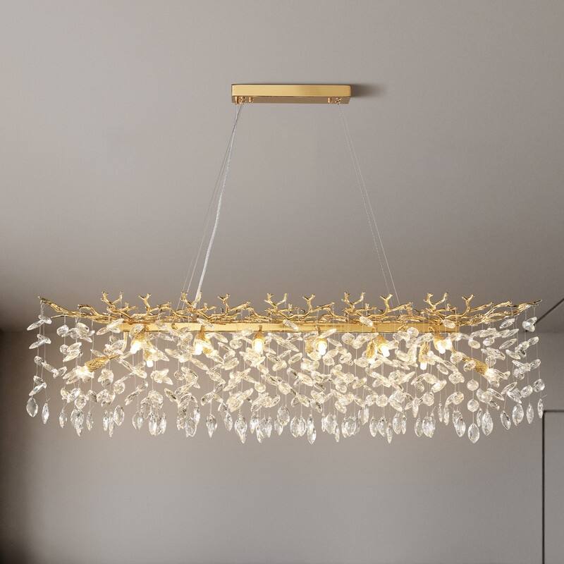 KAYLA 47.2" Modern 14-Lights Gold Luxury Crystal Linear Chandelier