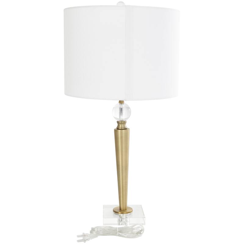 Gold Metal Inverted Cone Shaped Room Accent Lamp with Glass Ball Accent and Square Base