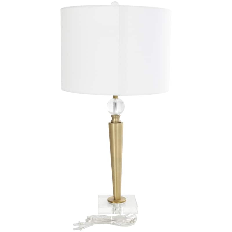 Metal Inverted Cone Shaped Room Accent Lamp with Glass Ball Accent and Square Base - Gold - Roche River Decor