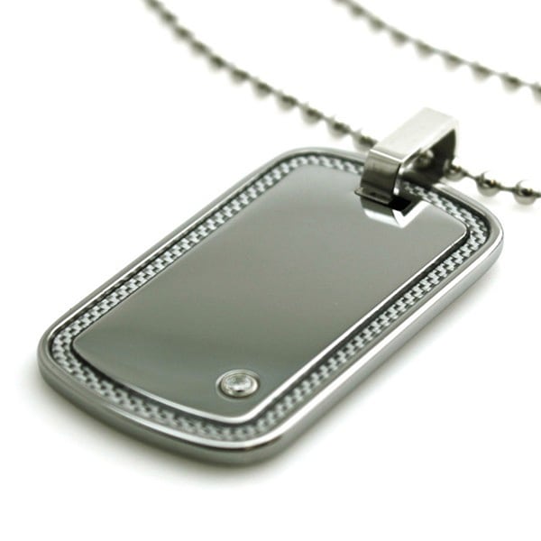 Tungsten Carbon Fiber Border Inlay Dog Tag Pendant Necklace