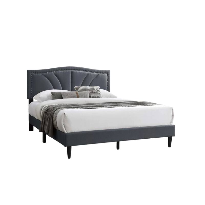 Carie Full Bed, Charcoal Gray Burlap Upholstery, Padded Headboard
