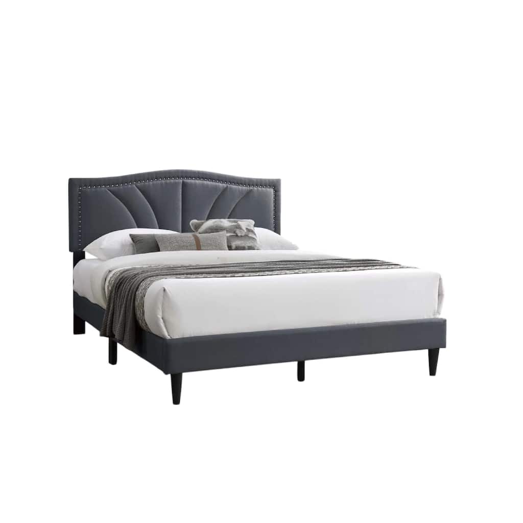 Carie Full Bed, Charcoal Gray Burlap Upholstery, Padded Headboard