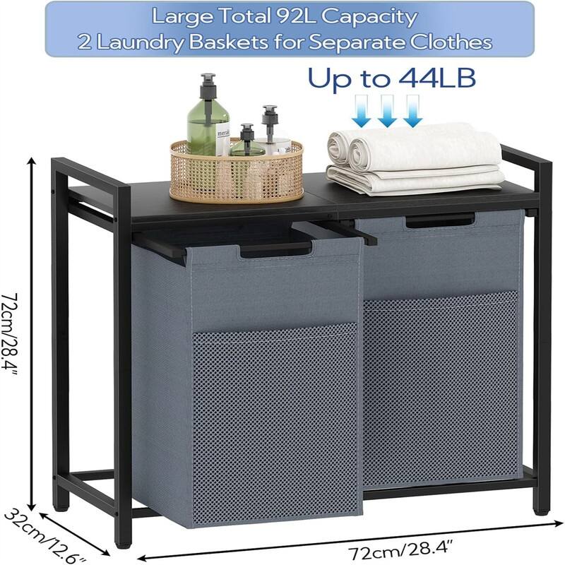 Laundry Hamper with Shelf - 28.3"L x 11.8"W x 28.5"H