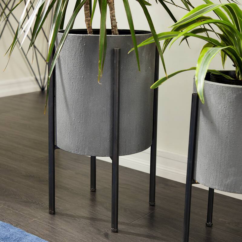 Light Grey or Dark Grey Iron Cylinder Modern Planter Set (Set of 2) - S/2 19", 23"H