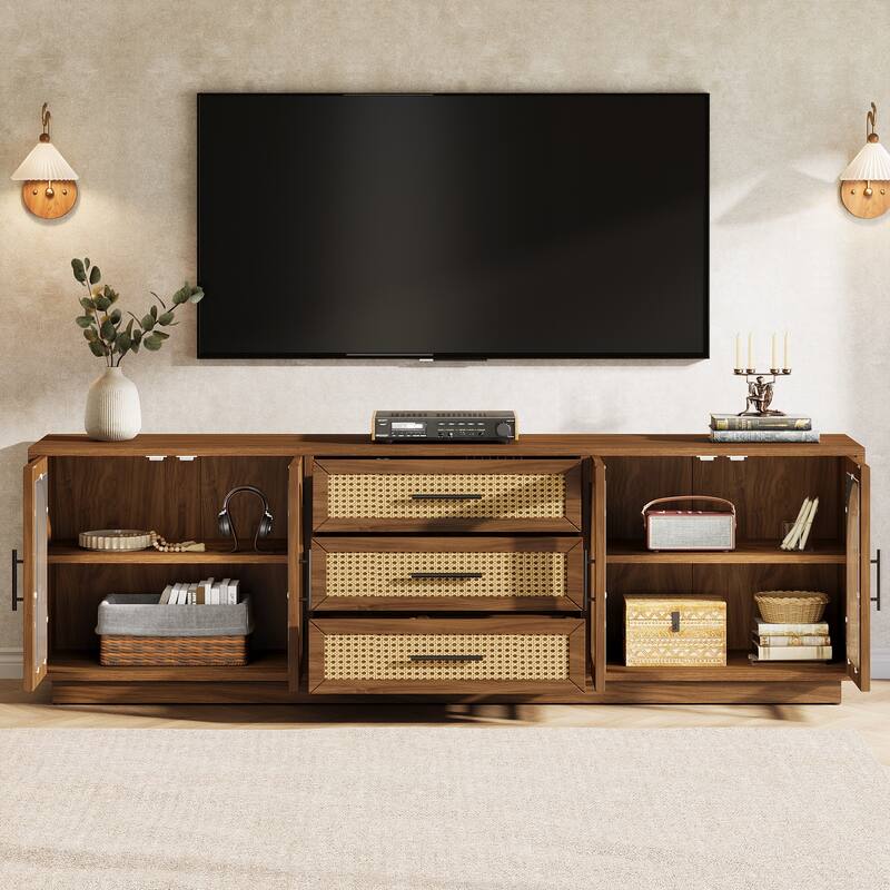 70.9" Mid-century Modern TV Stand for Up to 80" TVs, Entertainment Center for Living Room - 13.78" D x 70.87" W x 21.65" H