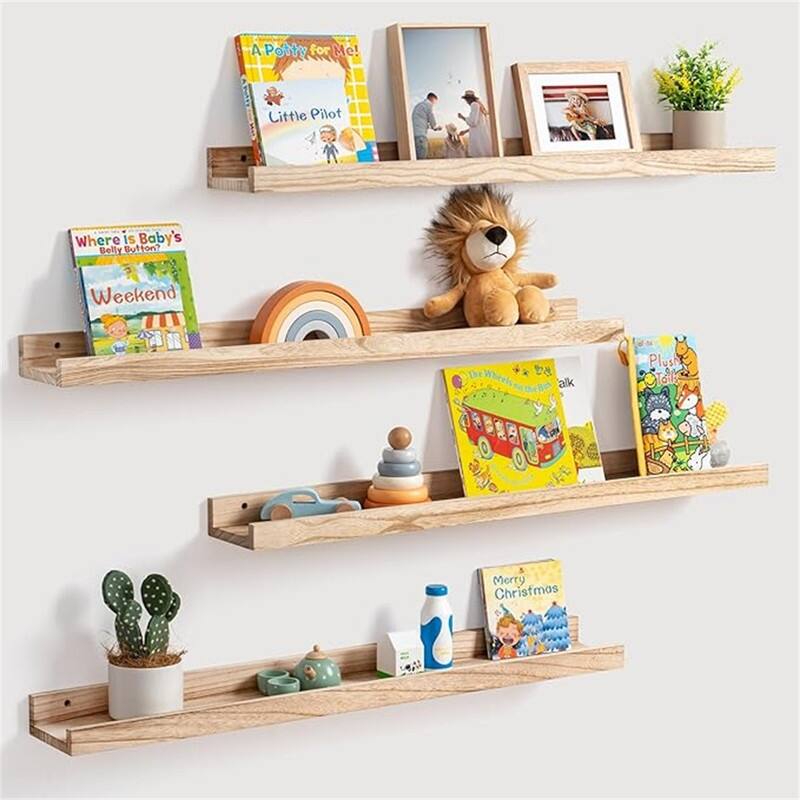 Wooden Picture Shelves for Wall with Ledge - 5.12"D x 36"W x 2.17"H - Natural Wood