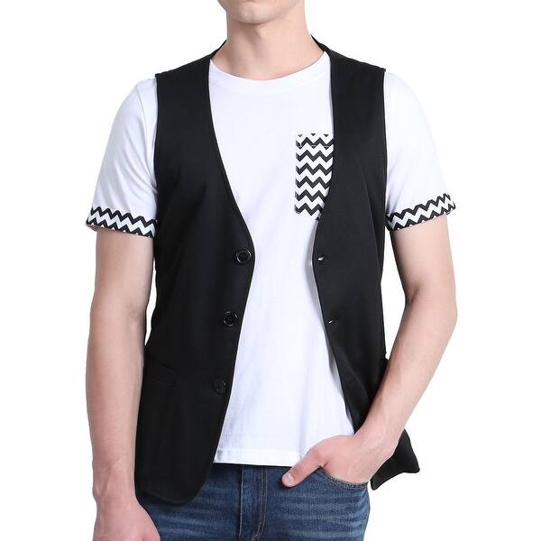 Shop Men Casual Black Business V Neck Waistcoat Button Up Suit