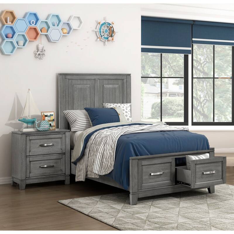 Gray Finish 3pc Bedroom Set Platform Storage Bed and Two Nightstands - Twin