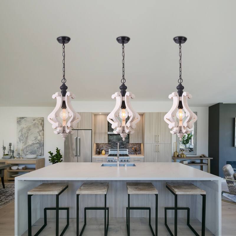 CurveCurio 1-Light Wood Light, Rustic Wood Pendant Light for Foyer Kitchen Island Light & Hallway Breakfast Area Chandelier,