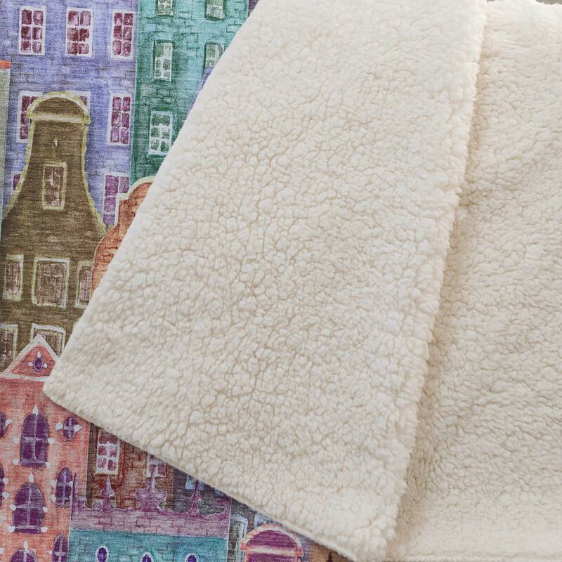 Premium Machine Washable Modern City Sherpa Throw Blanket