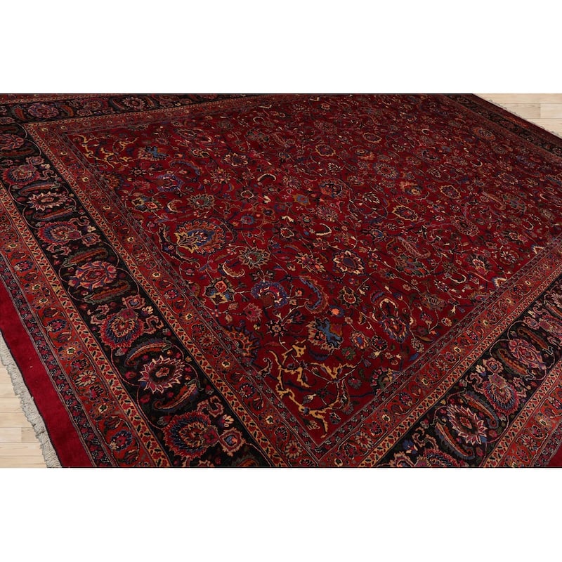 Hand Knotted Mashad Burgundy Persian 100% Wool Traditional Area Rug - 11' 4'' x 16' 4''