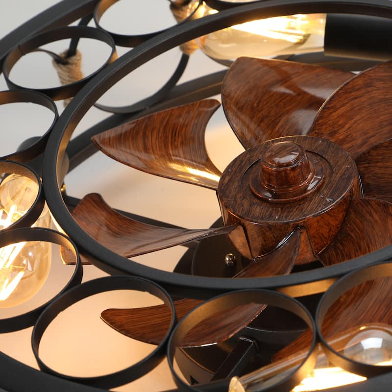 Cusp Barn 20-in Industrial Ceiling Fan with Lights Modern Farmhouse Low Profile Flush Mount DC Motor Ceiling Fan for Bedroom