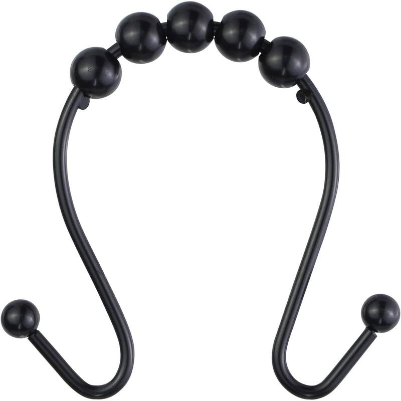 12 Piece Set - Matte Black Heavy Duty Shower Curtain Hooks Rings Rustproof Metal - Matte Black