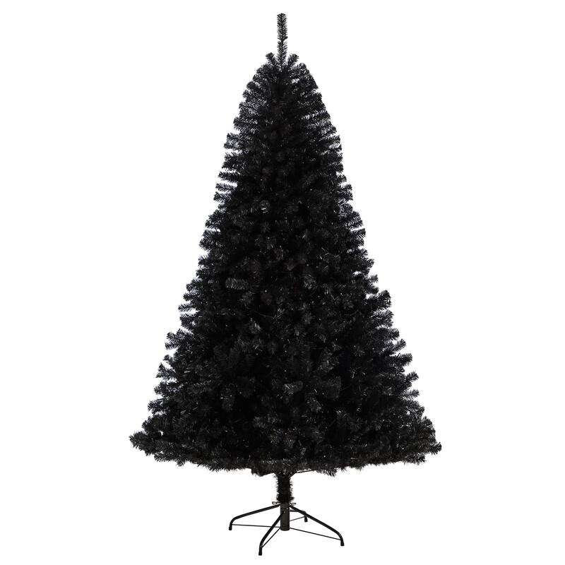 7ft Black Christmas Tree Pre-Lit - Artificial Holiday Tree with Clear Lights & Bendable Branches - 84
