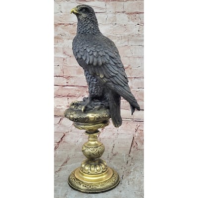 Hot Cast Bronze Eagle On Golden Pedestal Signed Original Wildlife Birds Art By Milo