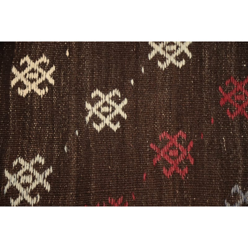 Hand Woven Oriental 100% Wool Carpet Southwestern Tribal Brown Kilim Runner Rug - 9' 3'' X 3' 6''
