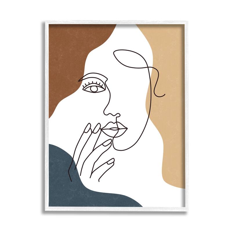 Stupell Female Portrait Line Drawing Between Abstract Shapes Framed Wall Art