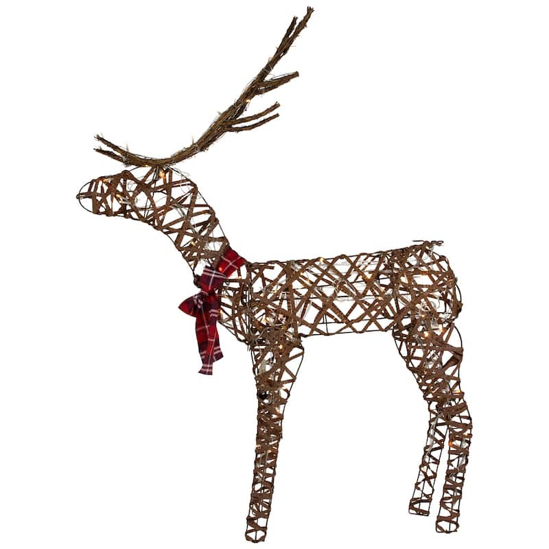 47" LED Lighted Standing Rattan Reindeer Outdoor Christmas Decoration - Brown