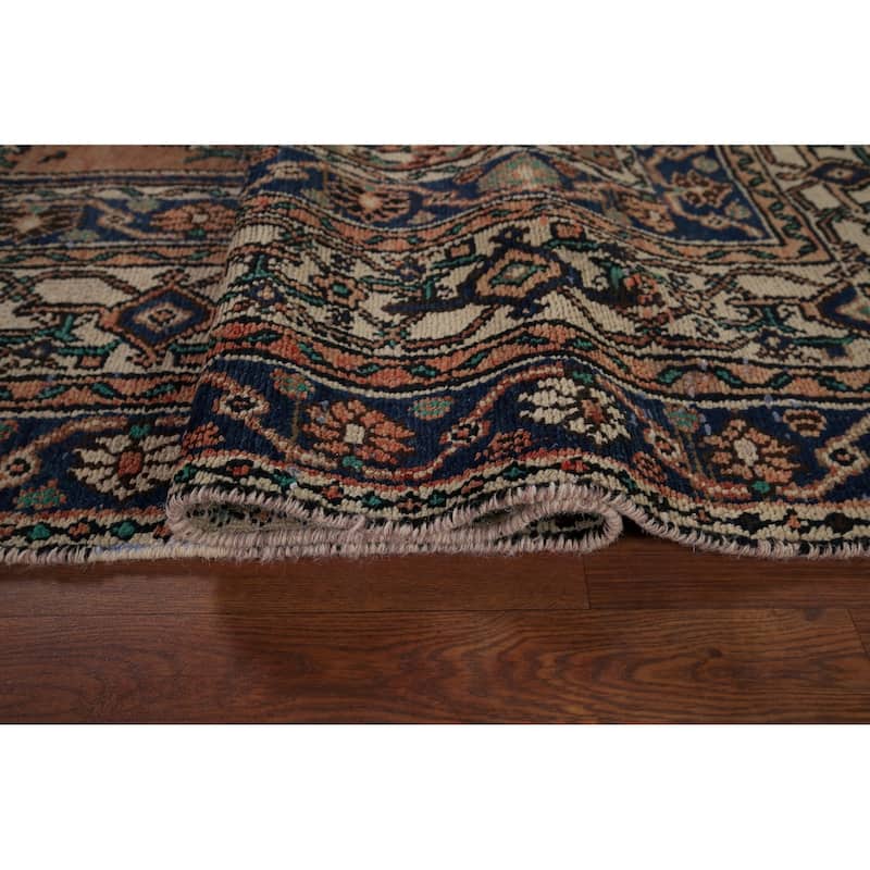 Geometric Hamedan Vintage Persian Area Rug Hand-Knotted Wool Carpet - 7'2" x 10'4"