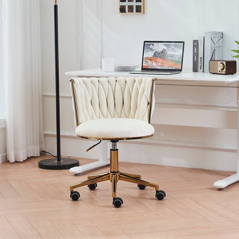 Modern/Luxury Upholstered Adjustable Swivel Office Chair with Wheels - Beige