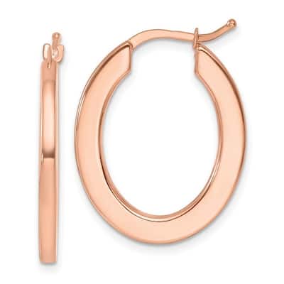 Curata 14k Rose Gold Square Edge Oval Hoop Earrings - 26.5x21mm