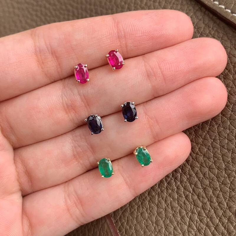 Joelle Collection Ruby Oval Stud Earrings 14K Yellow Gold s Ruby Earrings