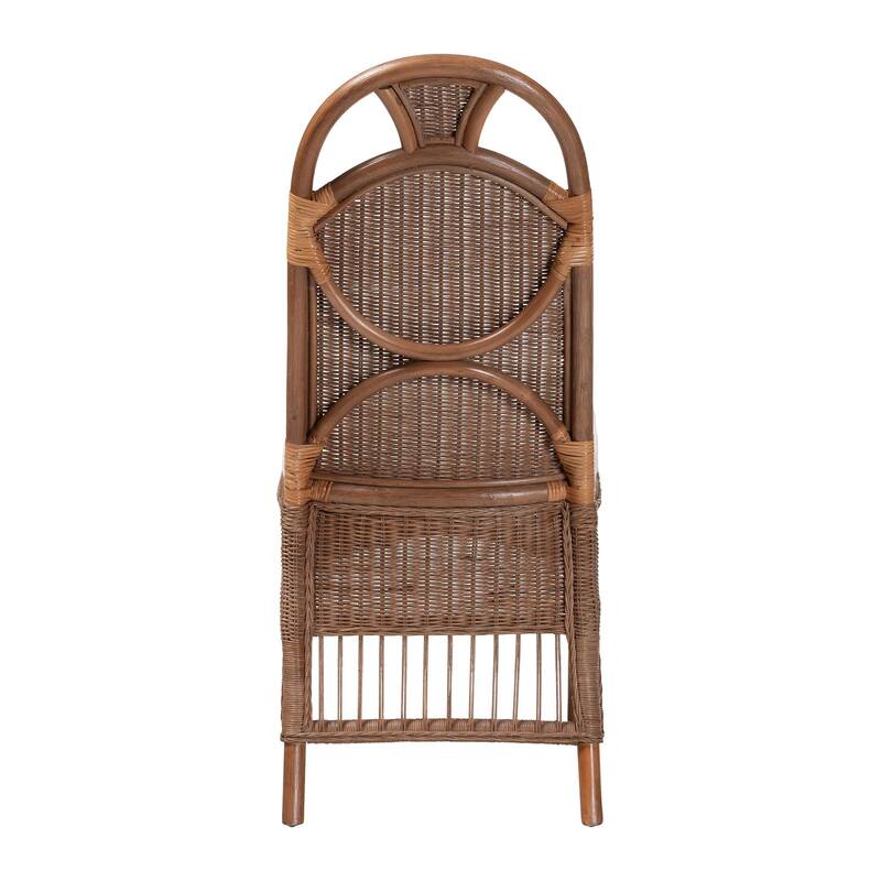Raya Natural Rattan Dining Chair - Handcrafted Wicker Accent Chair with High Arched Back and Cushioned Seat, Boho Coastal Style