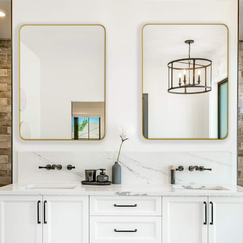 24" x 36" Black/ Gold Rectangular Wall Mount Bathroom Vanity Mirror