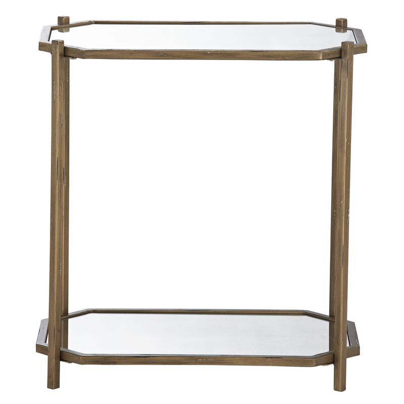 Meghan Mirrored End Table, Distressed Antique Gold