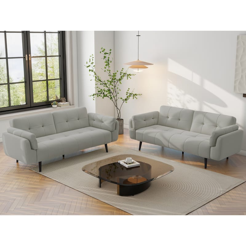 2Set Adjustable Backrest Convertible Futon Sleeper Couch