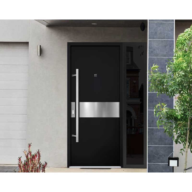 Front Prehung Steel Door 6072 Black Enamel Side and Top Window Sidelite W36+14xH80+16 Lh I Bedroom Door Bathroom Door