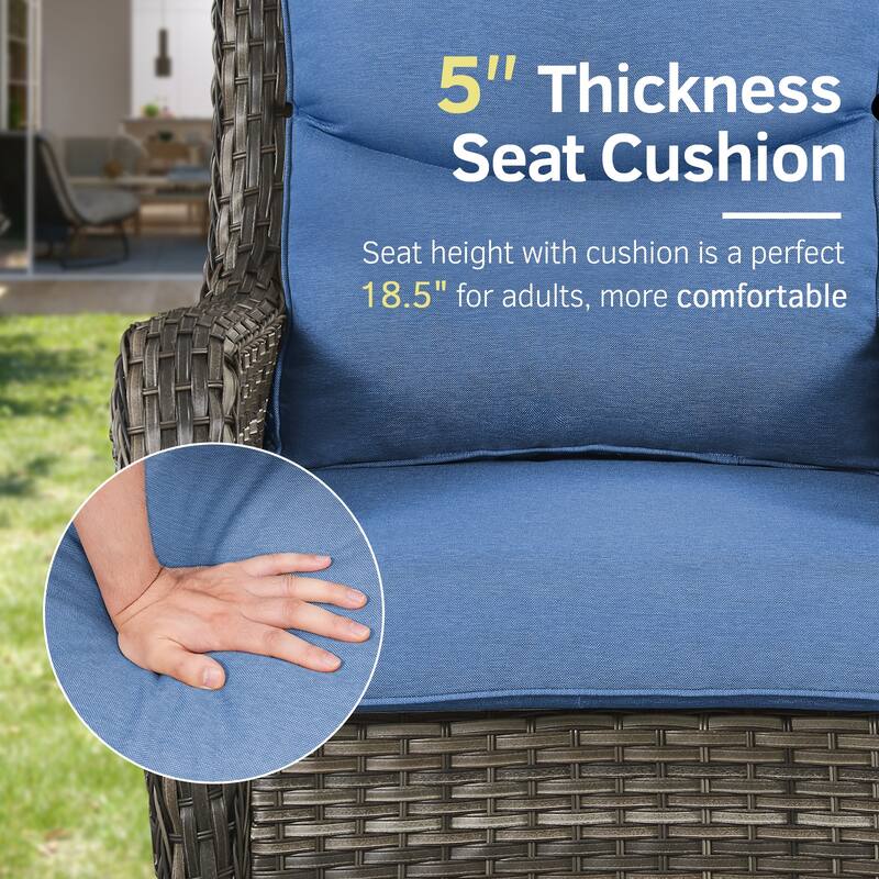 Patio Swivel Glider Chairs with Tempered Glass Side Table - Grey