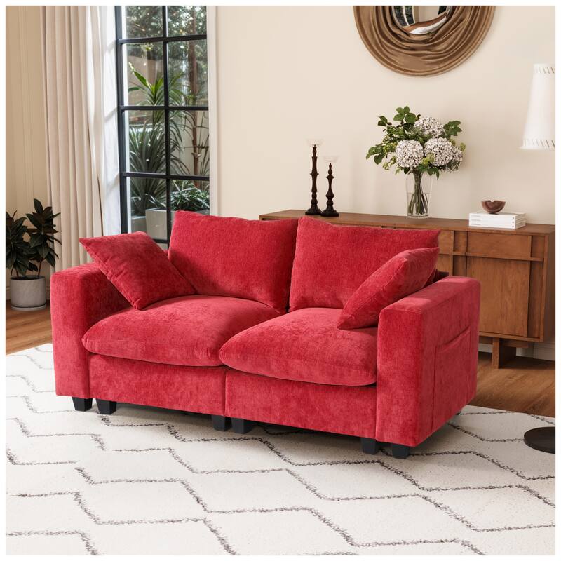 Lucca Chenille Upholstered Modular Loveseat with USB Port