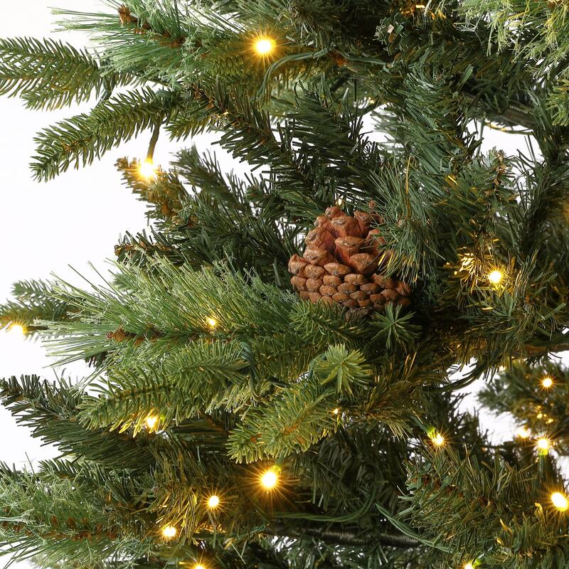 SAFAVIEH 7.5 Ft, Green, Pre-Lit Artificial Christmas Tree With Pine Cones - 56" W x 56" D x 90" H