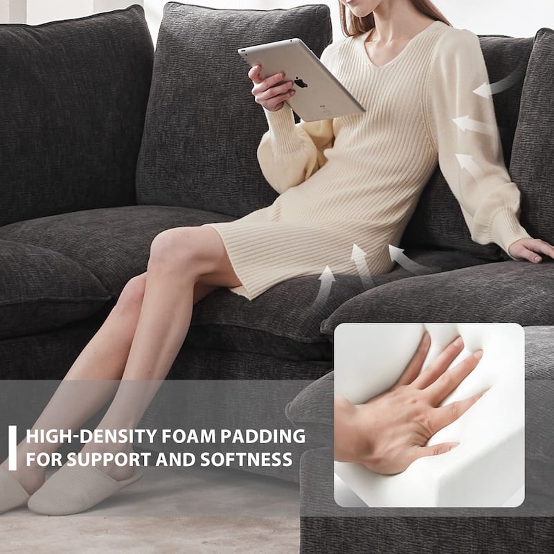 [VIDEO provided] [New] 84*57" Modern Modular Sofa, 4 Seat Chenille Sectional Couch Set with 2 Pillows Included, Freely Combinabl