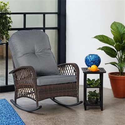 Outsunny Outdoor Wicker Rocking Chair with Wide Seat,Rattan Rocker