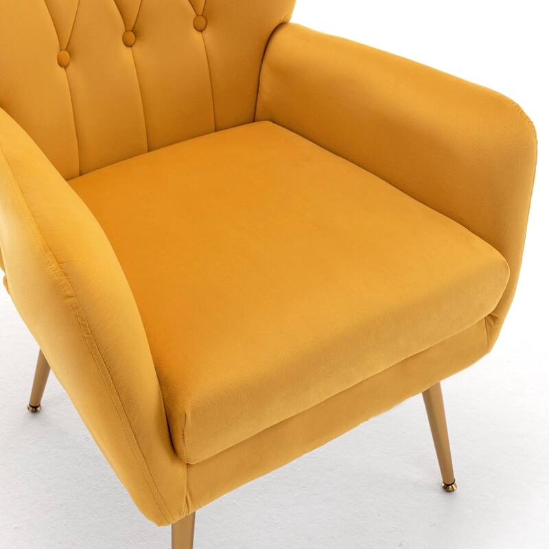 Modern Chic Mid-Century Velvet Accent Armchair Button-Tufted Wingback Design with Gold Flared Legs